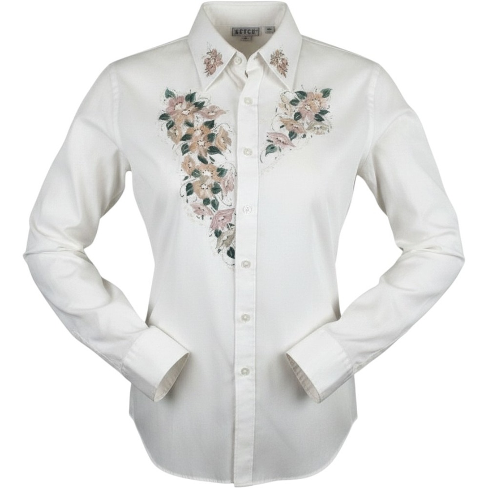 Ketch Vintage Hand Painted Floral Button Down Shirt 16.5 32/33 White Y2K Skater